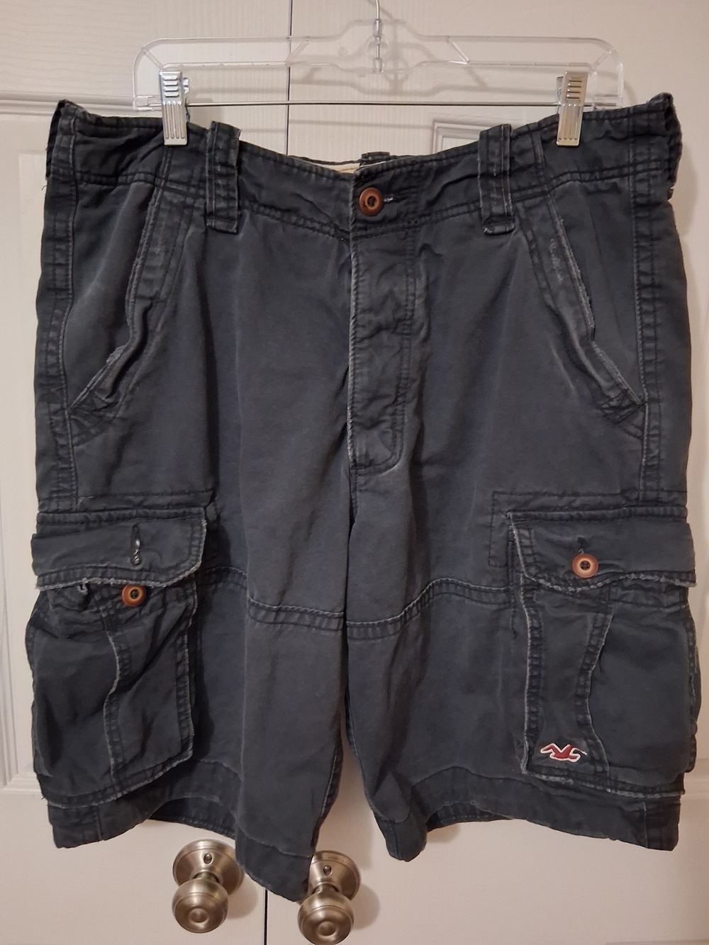Hollister Men's Navy Cargo Shorts with Buttoned Pockets